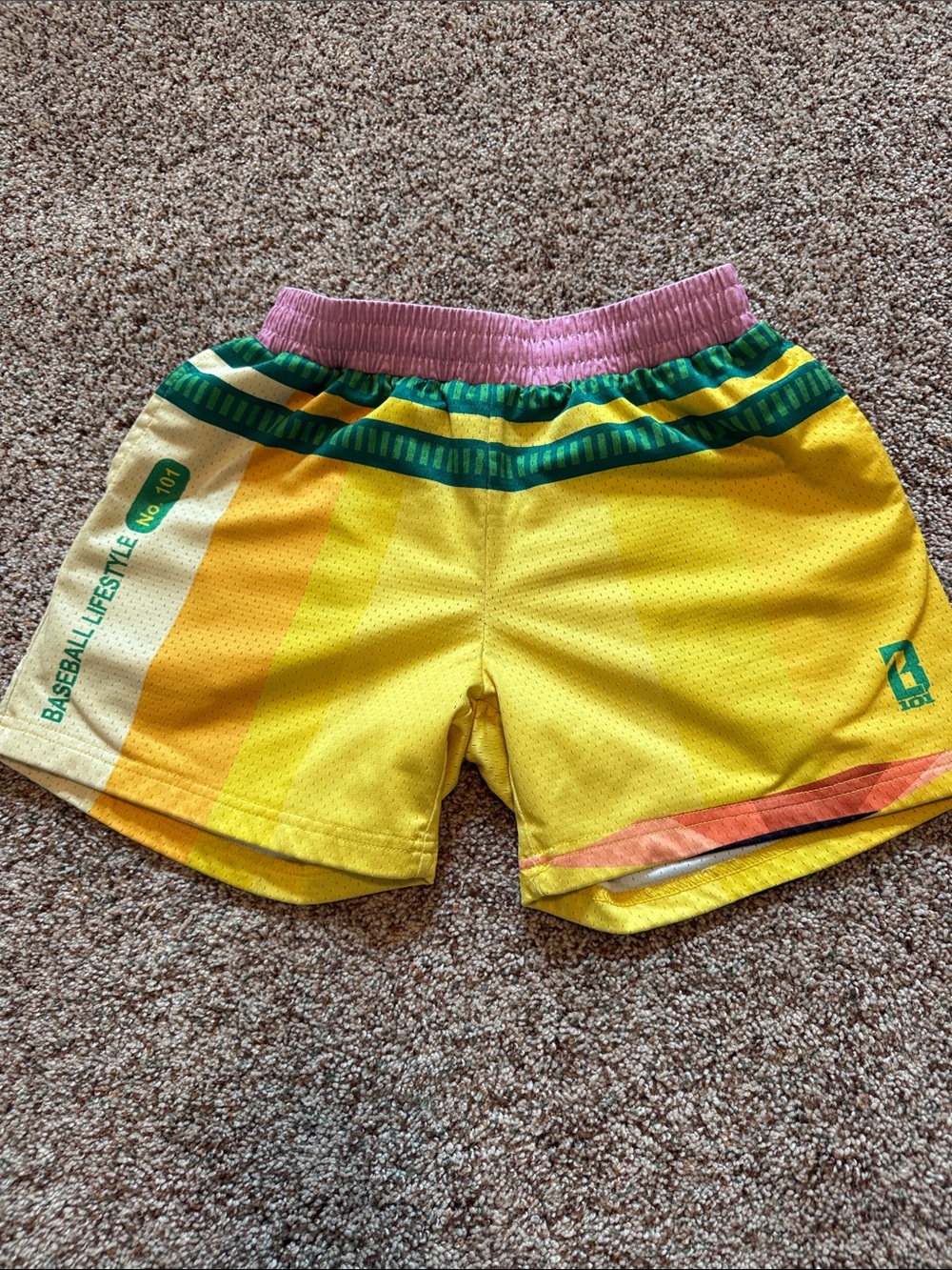 Baseball lifestyle 101 Yellow Kids Athletic Shorts with Pink Waistband